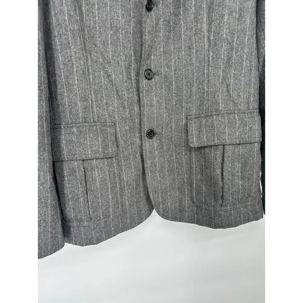 Banana Republic‎ Mens S Wool Topcoat Grey Stripe Jacket Pea Coat Removable Liner